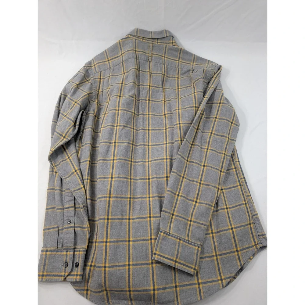 Banana Republic Shirt Mens Medium Gold Blue Gray Plaid Cotton Long Sleeve